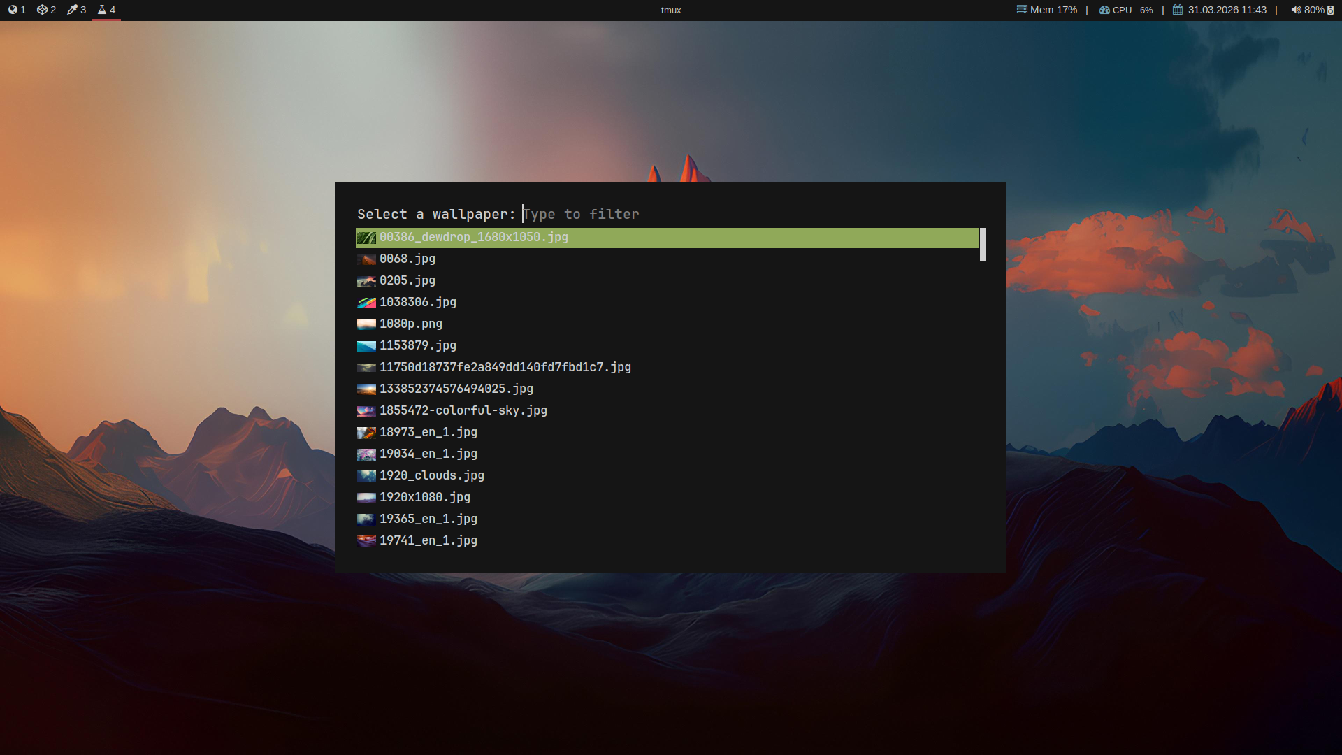 Abbildung 2: Rofi Auswahldialog mit Vorschaubildern