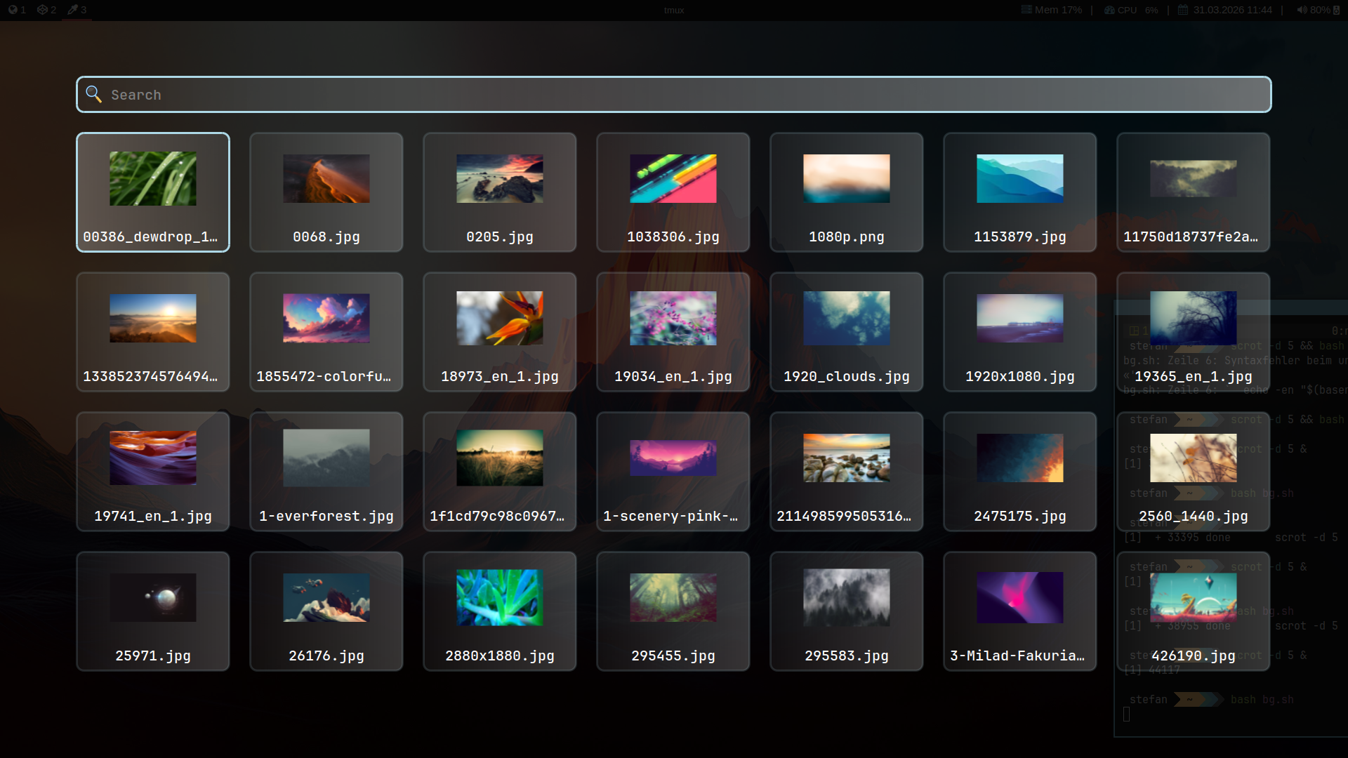 Abbildung 3: Rofi mit fullscreen-preview und Vorschaubildern